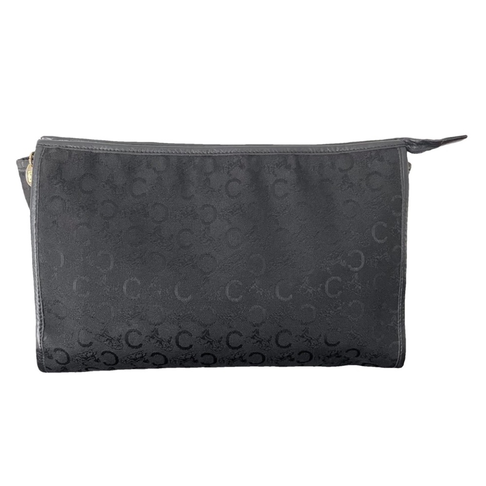 Celine black C monogram canvas and leather vintage large cosmetic zip pouch